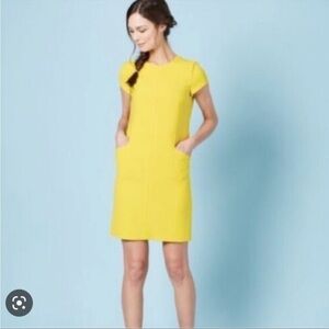 Boden Cari Stitch Workwear Dress Yellow Knee Length Pockets Party Sz 8